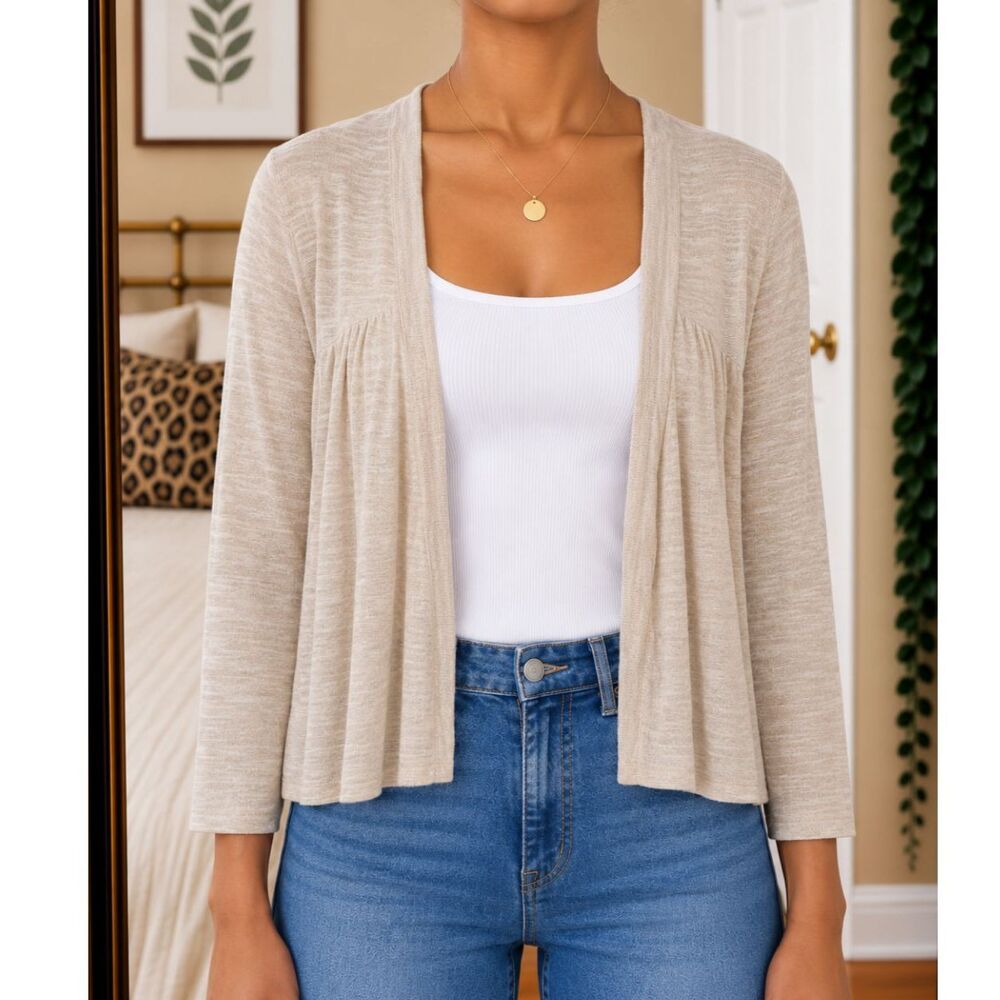 Charter Club Women Size M Beige Knit Open Front Cardigan Clean Girl Minimalist